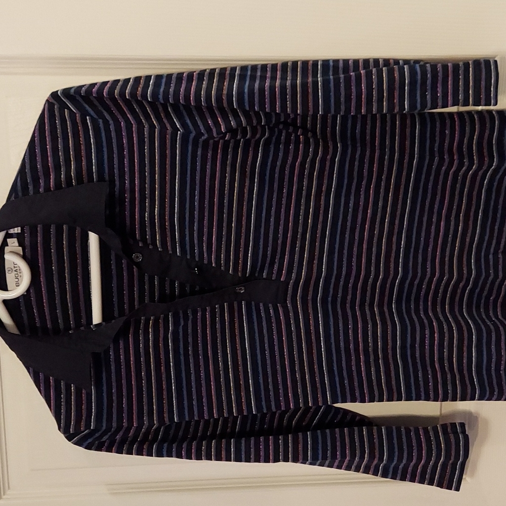 Bugatchi black metallic striped collared long sleeve top‎ Large